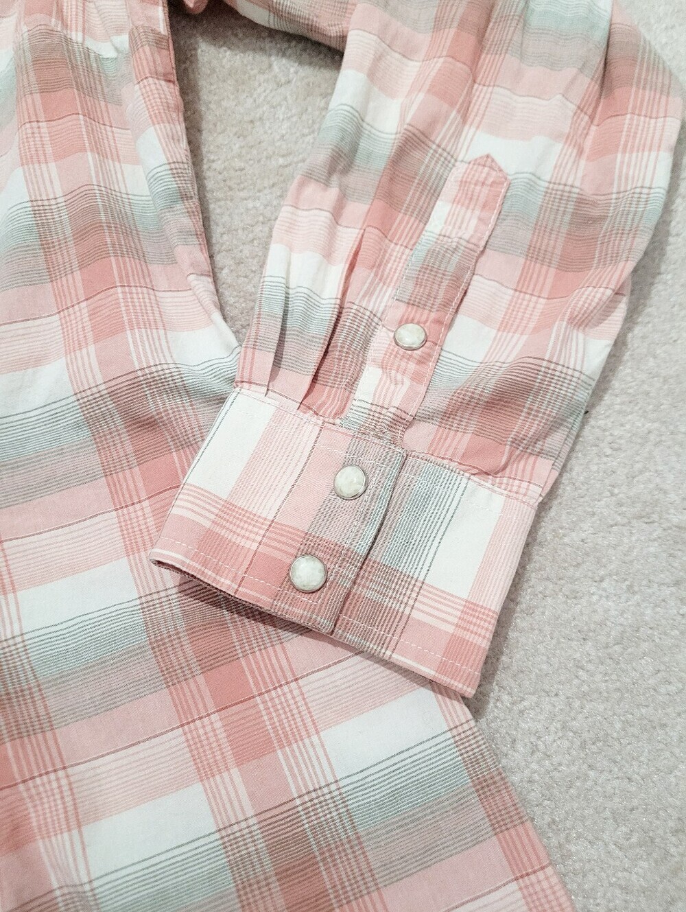 Wrangler Retro Western Plaid Snap Front Shirt Womens Size Large Pink 100% Cotton - Picture 12 of 14